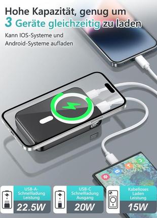 Gxorul power bank, магнитный 12000 мач, беспроводной повербанк павербанк magsafe с быстрой зарядкой pd 22,5 вт4 фото