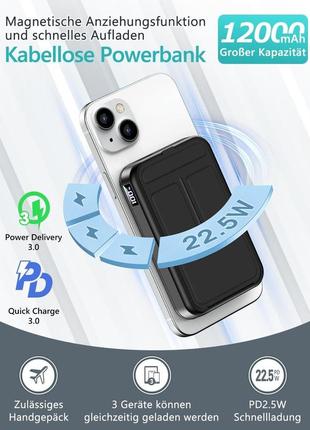 Gxorul power bank, магнитный 12000 мач, беспроводной повербанк павербанк magsafe с быстрой зарядкой pd 22,5 вт7 фото