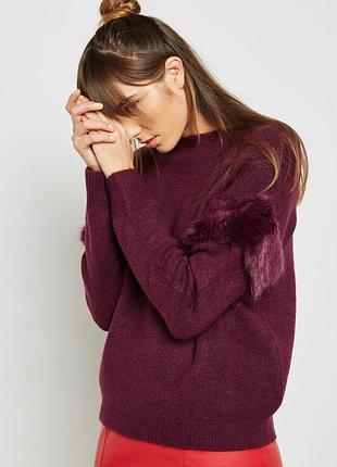 Свитер светр джемпер mango с меховыми вставками