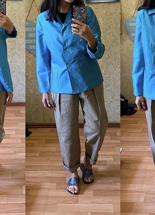 Льняний піджак, жакет бірюзового кольору more&more