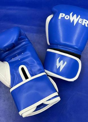 Перчатки боксерские power 10oz синий топ