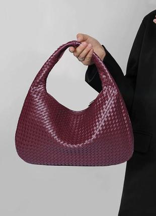 Сумка большая на плечо стильная плетеная бордовая черная синяя бежевая розовая светлая темная новая кожа