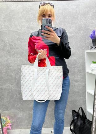 Жіноча стильна та якісна сумка шоппер зі штучної шкіри біла2 фото