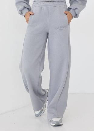 Утепленные трикотажные штаны с карманами - серый цвет, s (есть размеры)