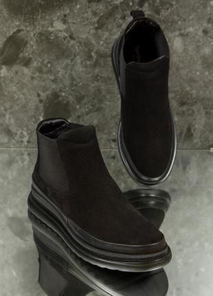 Жіночі черевики 18819 чорні гумка нубук7 фото