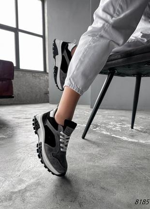 Кросівки жіночі riko сірі + чорні + білий натуральна замша2 фото