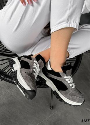 Кросівки жіночі riko сірі + чорні + білий натуральна замша3 фото