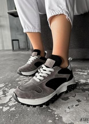 Кросівки жіночі riko сірі + чорні + білий натуральна замша5 фото