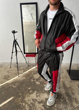 Спортивний костюм чорний c червоним чоловічий на осінь штани штани куртка олімпійка осінній двійка демісезонний