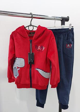 Велюровые осенние детские комплекты динозавр для физкультуры, спортивные детские костюмы для мальчиков 7-8 лет