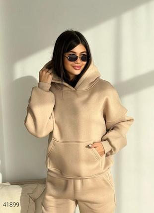 Очень теплый качественный костюм на флисе худи кенгуру