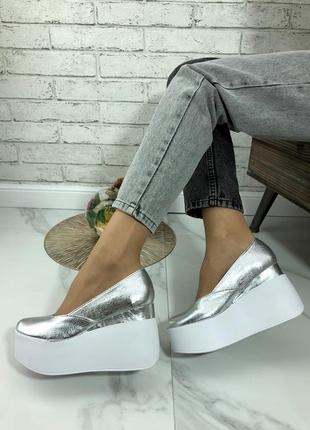 35-41 рр. туфли натуральная кожа/ замша на танкетке черные, белые, красные, серебро, розовые