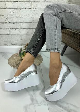 35-41 рр. туфли натуральная кожа/ замша на танкетке черные, белые, красные, серебро, розовые2 фото