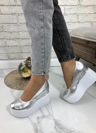 35-41 рр. туфли натуральная кожа/ замша на танкетке черные, белые, красные, серебро, розовые3 фото