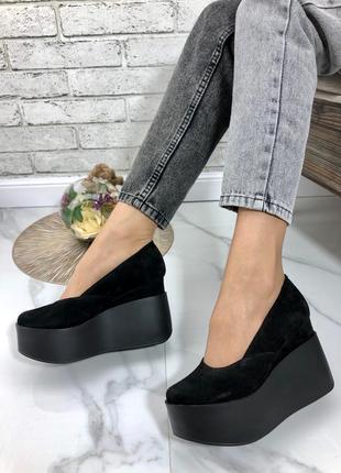 35-41 рр. туфлі натуральна шкіра/ замша на танкетці чорні, білі, червоні, срібло, розові2 фото