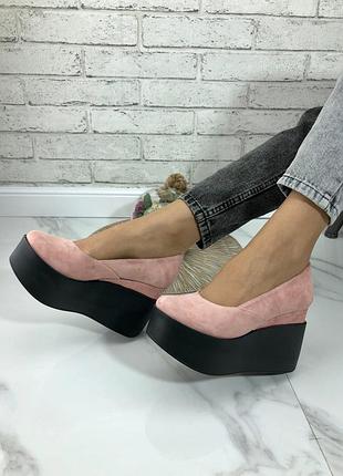 35-41 рр. туфли натуральная кожа/ замша на танкетке черные, белые, красные, серебро, розовые2 фото
