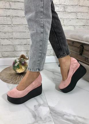 35-41 рр. туфли натуральная кожа/ замша на танкетке черные, белые, красные, серебро, розовые3 фото