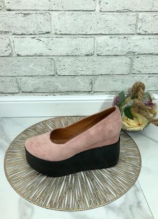 35-41 рр. туфли натуральная кожа/ замша на танкетке черные, белые, красные, серебро, розовые5 фото
