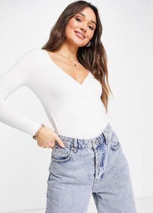 Новый базовый белый топ с длинным рукавом на запах asos design размер s 36 442 фото