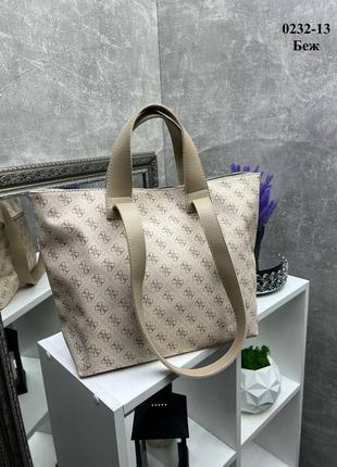 Женская стильная и качественная сумка шоппер из искусственной кожи бежевая1 фото