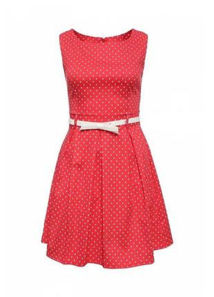 Коралловое платье в белый горох apricot
