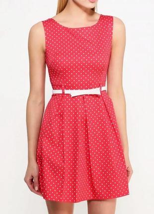 Коралловое платье в белый горох apricot2 фото
