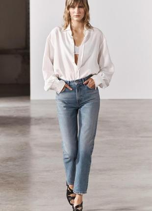 Джинси zara straight leg mid rise cropped