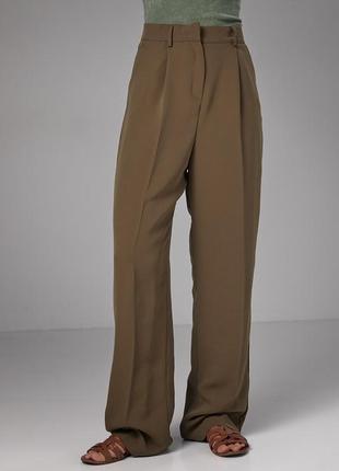 Классические брюки со стрелками прямого кроя - хаки цвет, m (есть размеры)1 фото