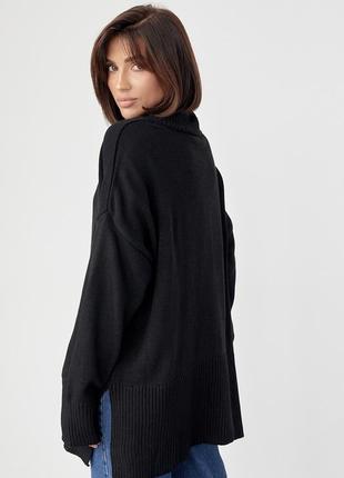 Женский вязаный свитер oversize с разрезами по бокам - черный цвет, s (есть размеры)4 фото