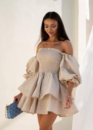 Платье женское беби долл мини с пышной юбкой с открытыми плечами с рукавами фонариками