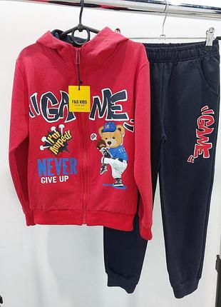 Красивые яркие осенние детские комплекты для прогулки и физкультуры, хороший красный костюм для мальчика 7-8л