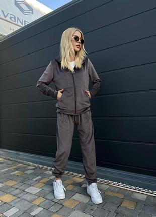 Велюровый спортивный костюм кофта кенгуру соп худи штаны джоггеры комплект бордовый зеленый серый черный коричневый синий