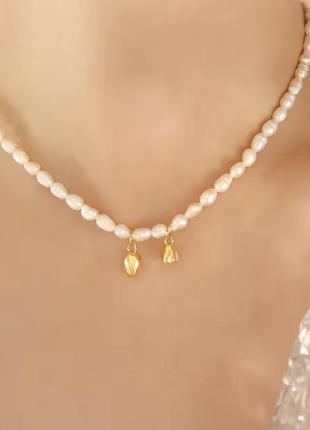 Намисто з натуральними перлинками, намисто перли, намисто на шию, намисто з підвісками. кольє на шию