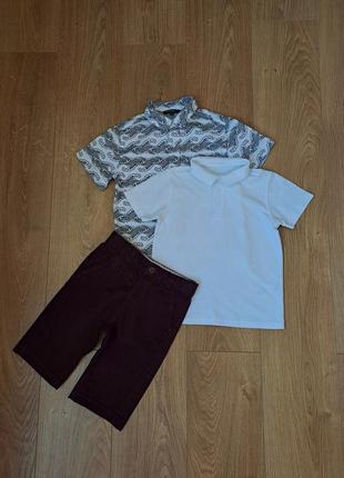 Нарядный набор для мальчика/шорты/нарядная рубашка с коротким рукавом для мальчика/белая тенниска/белое поло1 фото