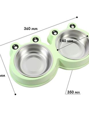 Миска для котів і собак подвійна taotaopets frog 135501 green 36*20*5,5 см |знижка|6 фото