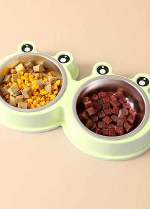 Миска для котів і собак подвійна taotaopets frog 135501 green 36*20*5,5 см |знижка|2 фото