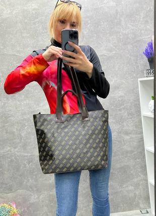 Женская стильная и качественная сумка шоппер из искусственной кожи коричневая3 фото