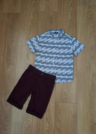 Нарядный набор для мальчика/шорты/нарядная рубашка с коротким рукавом для мальчика/белая тенниска/белое поло2 фото