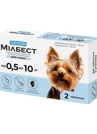 Суперіум мільбест, антигельмінтні таблетки тотального спектра дії для собак від 0,5-10 кг, 2 шт.