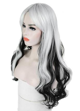 Топ! длинные парики oasis - 71 см, черно-белые волнистые волосы, косплей, аниме.