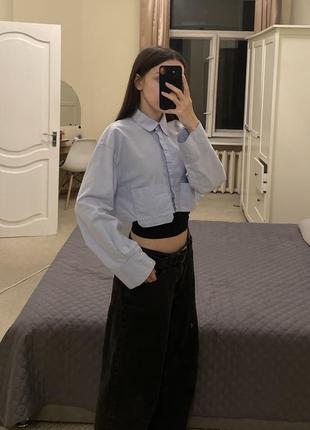 Укорочена сорочка zara, кроп топ, асиметрична сорочка оверсайз