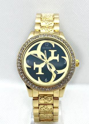 Часы женские наручные guess (гесс), золото с черным циферблатом ( код: ibw895yb )4 фото