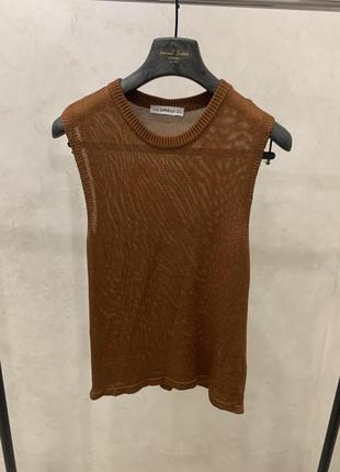 Коричневий жилет жилетка zara knit
