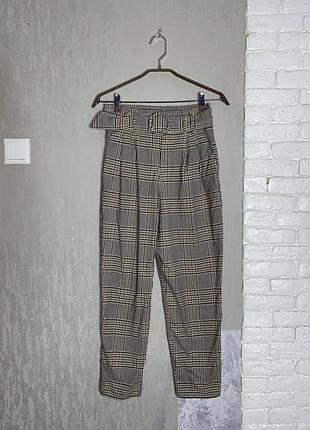 Штани в клітинку брюки висока посадка zara, xs