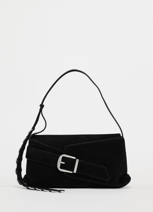 Стильная черная сумка zara premium из натуральной замши3 фото