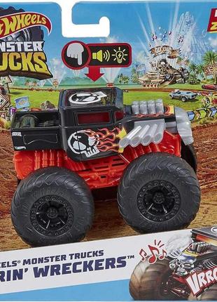Hot wheels monster trucks roarin’ wreckers 1:43 bone shaker lights sounds hdx61 mattel монстер трак кісткотрус