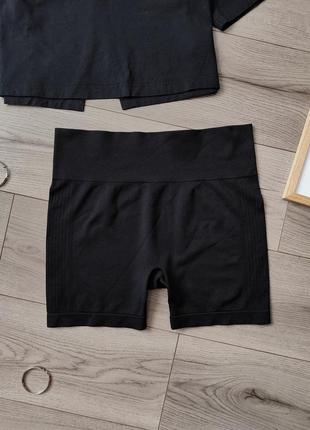 Черные шорты с высокой посадкой широкой резинкой для занятий спортом work out l xl / дома / тренировок / эластичные / бесшовные