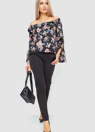 Блуза з квітковим принтом, колір чорний, 244r60012 фото
