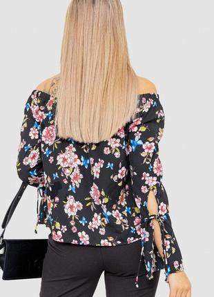 Блуза з квітковим принтом, колір чорний, 244r60014 фото