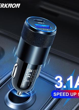 Новий автомобільний зарядний пристрій 15 w 3.1 a usb + type-c